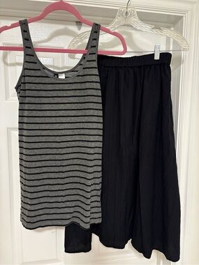 H&M Divided Grey & Black Striped Sleeveless Tank with Black Maxi Skirt